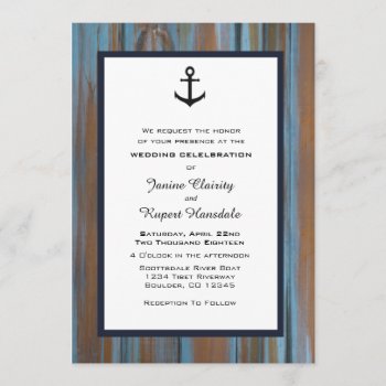 Nautical Anchor Distressed Wood Wedding Invitation by theMRSingLink at Zazzle
