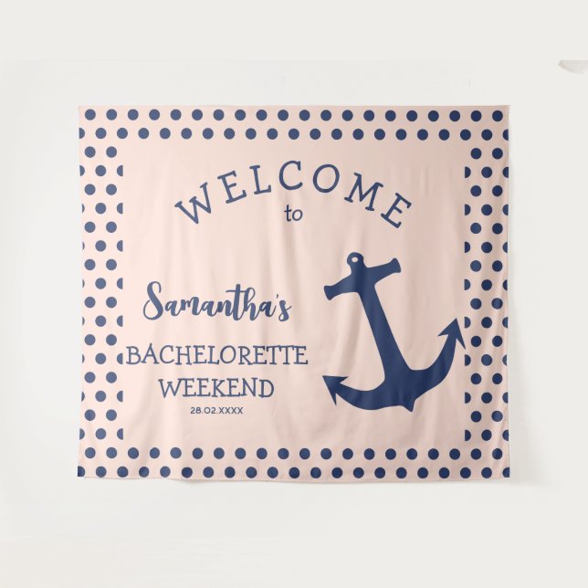 Nautical Anchor dotted Bachelorette Party Backdrop (Front (Horizontal))