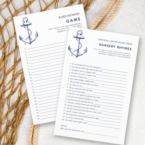 Nautical Anchor Double Sided Baby Shower Games