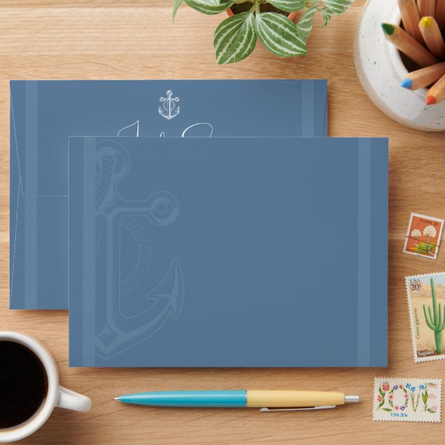 Nautical Anchor Dusty Blue Return Address Envelope (Desk)