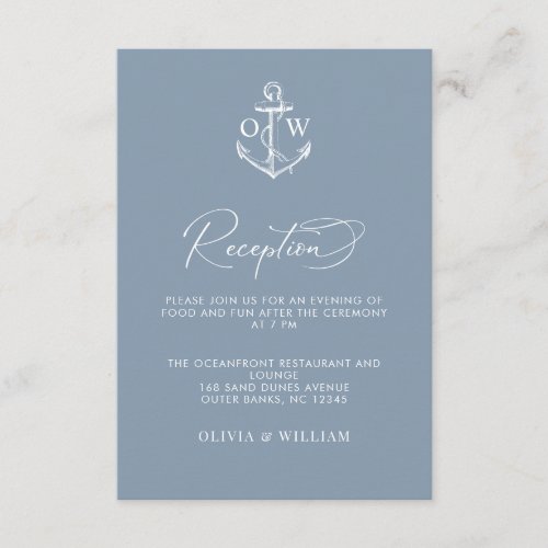 Nautical Anchor Dusty Blue Wedding Reception Enclosure Card