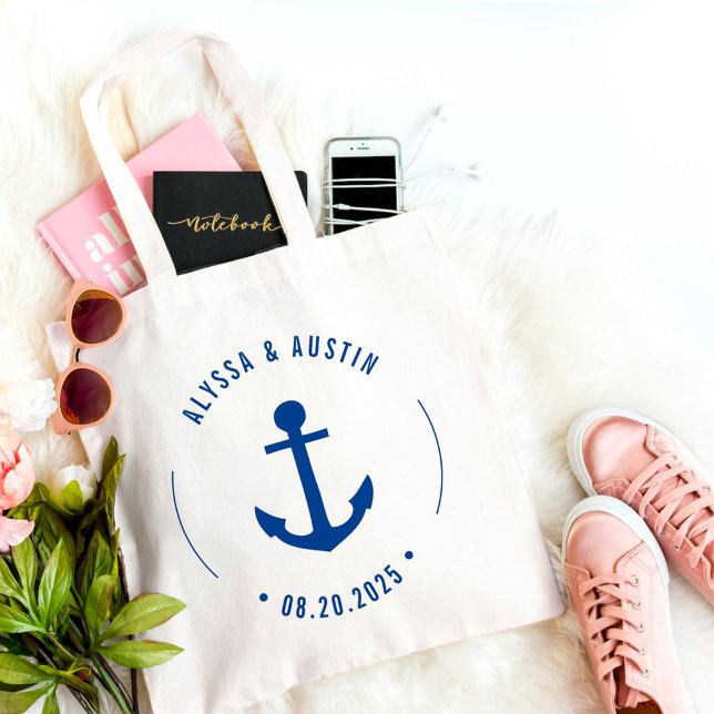Nautical Anchor EDITABLE COLOR Wedding Favor Tote (Creator Uploaded)