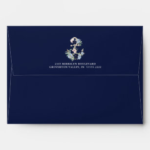 Nautical Anchor Elegant Floral Navy Blue Envelope
