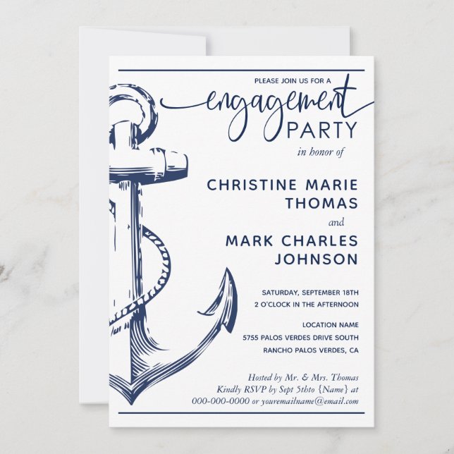 Nautical Anchor Engagement Party Wedding Invitation (Front)