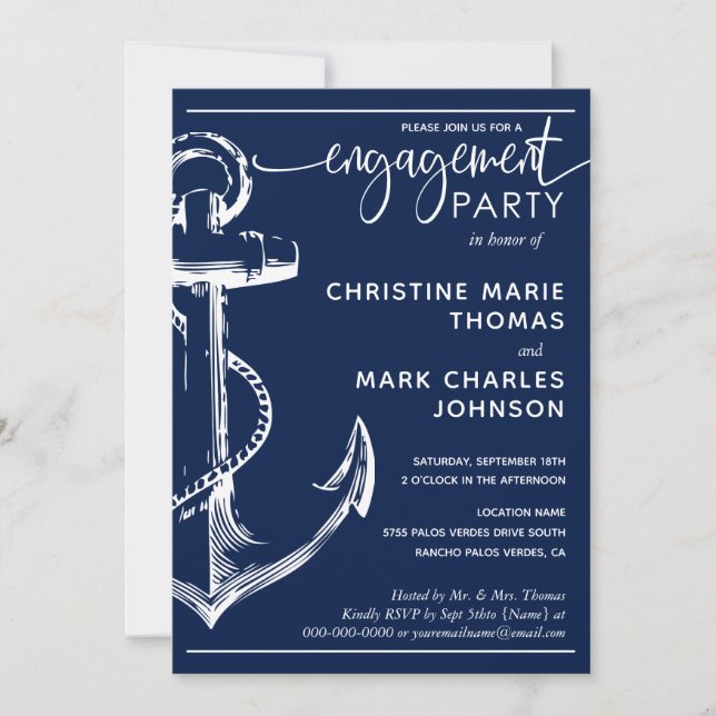 Nautical Anchor Engagement Party Wedding Navy  Invitation (Front)