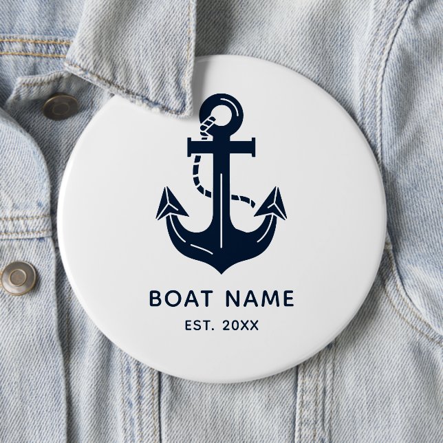 Nautical Anchor Est Year Personalized Boat Gift Button (In Situ)