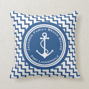 Nautical Anchor Family Beach House Modern Chevron Throw Pillow