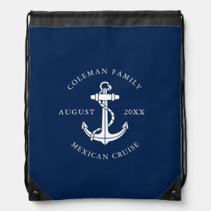 Nautical Anchor Family Beach Trip Custom Drawstring Bag