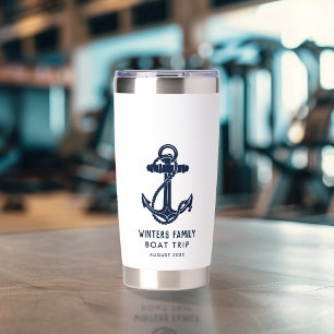 Nautical Anchor Family Boat Trip Navy Blue Custom Insulated Tumbler