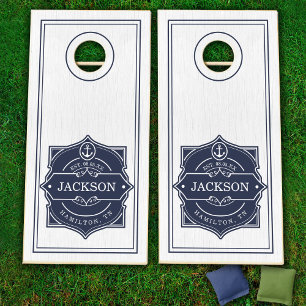 Nautical Anchor Family Crest Cornhole Set