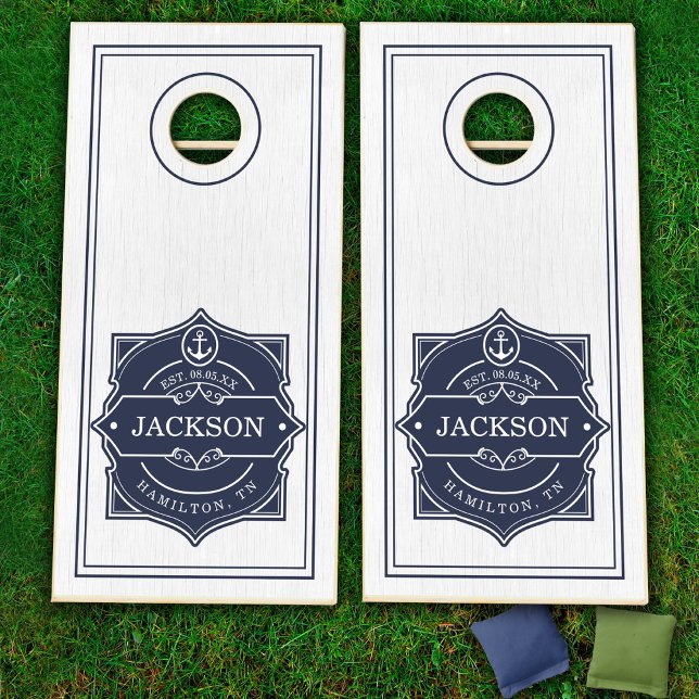 Nautical Anchor Family Crest Cornhole Set (Nautical Anchor Family Crest Cornhole Set)