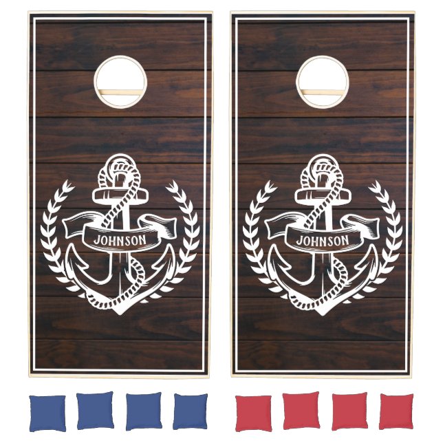 Nautical Anchor Family Name Beach House Cornhole Set (Set)