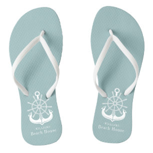 Nautical Anchor Family Name Beach House Flip Flops