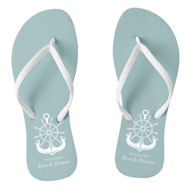 Nautical Anchor Family Name Beach House Flip Flops (Footbed)