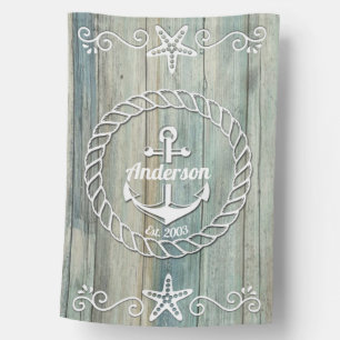 Nautical Anchor Family Name Beach House Summer Flag