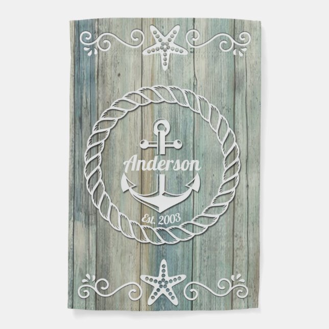 Nautical Anchor Family Name Beach House Summer Hou Garden Flag (Front)