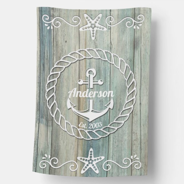 Nautical Anchor Family Name Beach House Summer House Flag (Front)