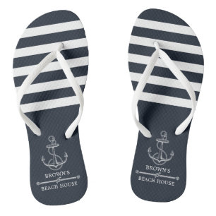 Nautical Anchor Family Name Beach Lake House Flip Flops
