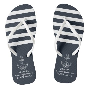 Nautical Anchor Family Name Beach Lake House Flip Flops by Cup_of_Art at Zazzle