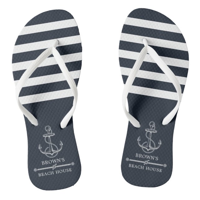 Nautical Anchor Family Name Beach Lake House Flip Flops (Footbed)
