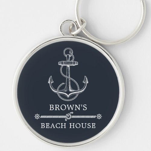 Nautical Anchor Family Name Beach or Lake House Keychain