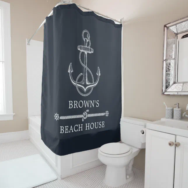 Nautical Anchor Family Name Beach or Lake House Shower Curtain | Zazzle