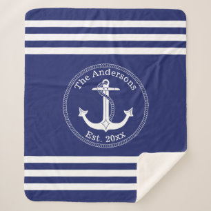 Nautical Anchor Family Name Choose Color Sherpa Blanket