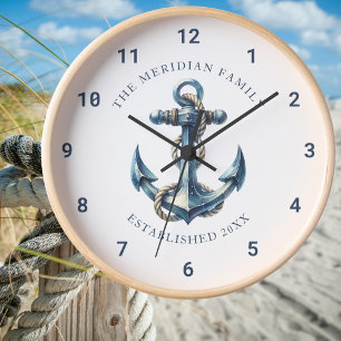Nautical Anchor Family Name Date Established Clock