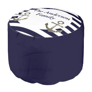 Nautical Anchor Family Name Living Room Seating Pouf