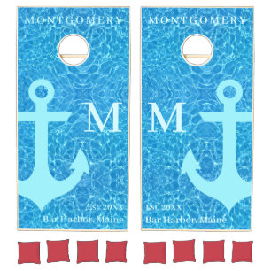Nautical Anchor Family Name Monogram Cornhole Set