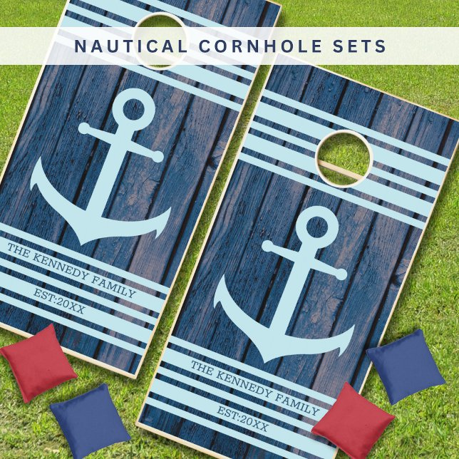 Nautical Anchor Family Name Navy Blue Wood Cornhole Set (Nautical Anchor Family Name Navy Blue Wood Cornhole Set
)
