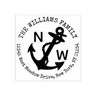 Nautical Anchor Family Name Return Address Rubber Stamp