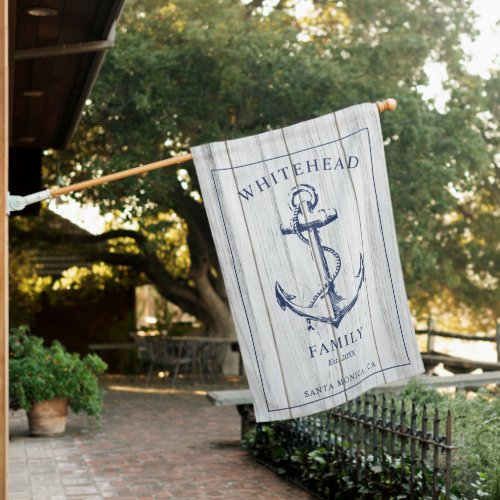 Nautical Anchor Family Name White Wood House Flag