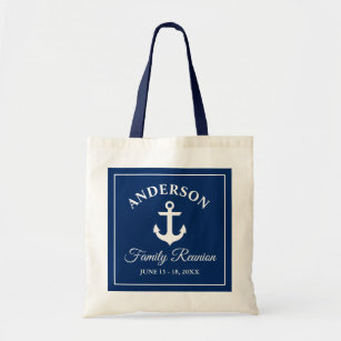Nautical Anchor Family Reunion Blue Handle Tote Bag