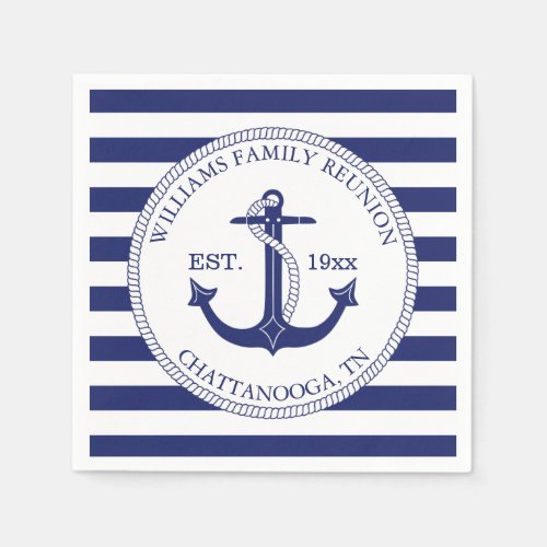 Nautical Anchor Family Reunion Monogram Napkins