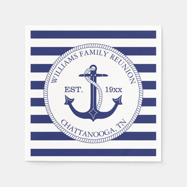 Nautical Anchor Family Reunion Monogram Napkins (Front)