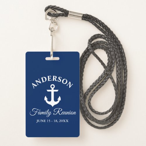 Nautical Anchor Family Reunion Navy Blue Badge