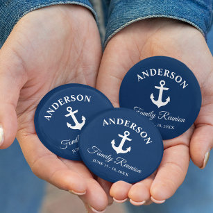 Nautical Anchor Family Reunion Navy Blue Button