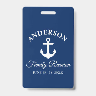 Nautical Anchor Family Reunion Navy Blue Clip Badge