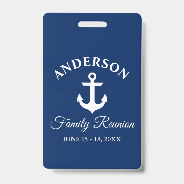 Nautical Anchor Family Reunion Navy Blue Clip Badge (Front)