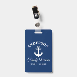 Nautical Anchor Family Reunion Navy Blue Clip Badge