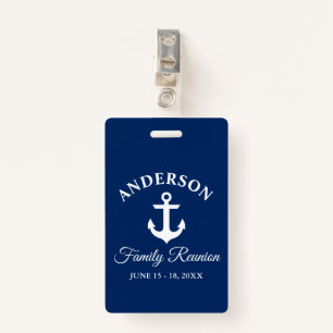 Nautical Anchor Family Reunion Navy Blue Clip Badge