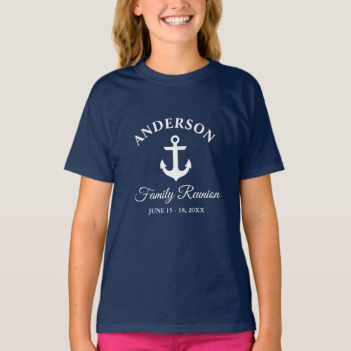 Nautical Anchor Family Reunion Navy Blue Girls T_Shirt