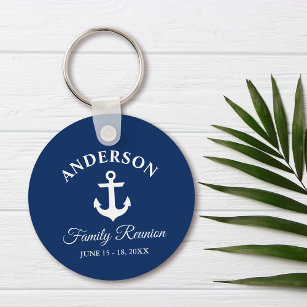 Nautical Anchor Family Reunion Navy Blue Keychain