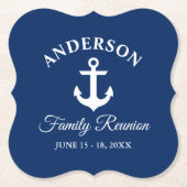 Nautical Anchor Family Reunion Navy Blue Paper Coaster (Front)