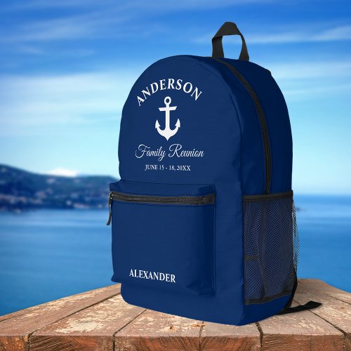 Nautical Anchor Family Reunion Navy Blue Printed Backpack