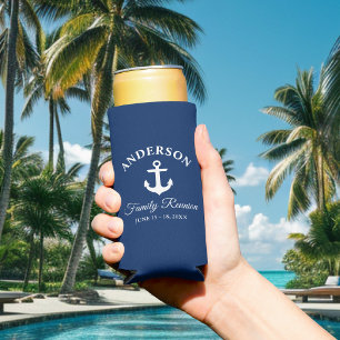 Nautical Anchor Family Reunion Navy Blue Seltzer Can Cooler