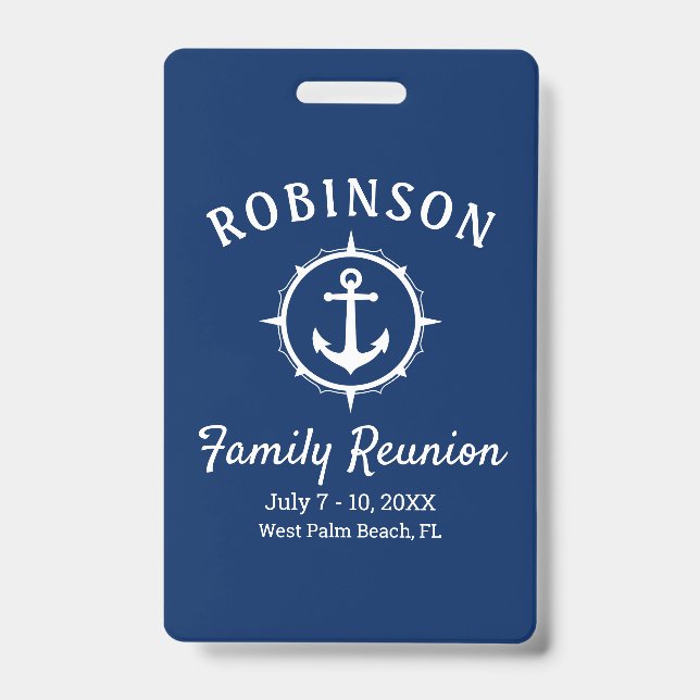 Nautical Anchor Family Reunion Navy Blue & White Badge (Front)