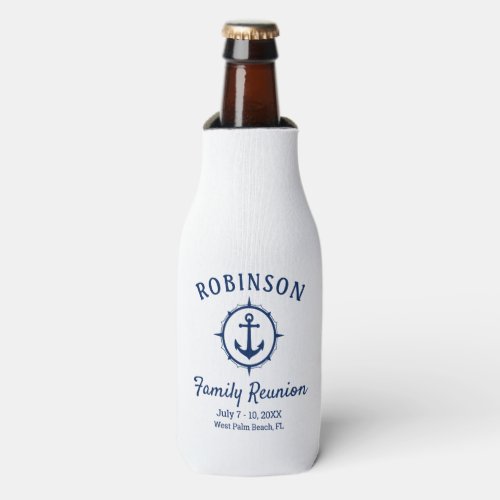 Nautical Anchor Family Reunion Navy Blue  White Bottle Cooler