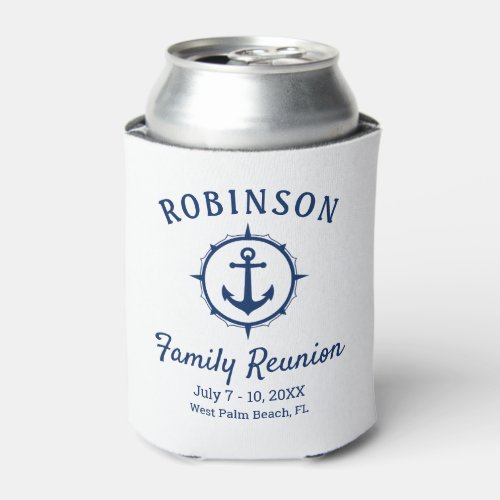 Nautical Anchor Family Reunion Navy Blue  White Can Cooler